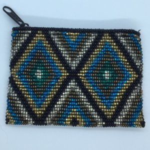 Metallic Beaded Coin Purse - Diamond Teal